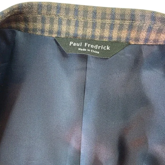 Paul Fredrick Brown Plaid Blazer Sport Coat Two Button Jacket 46R - Picture 3 of 8
